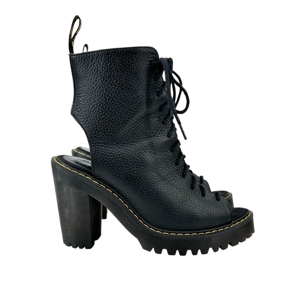 Dr. Martens Carmelita Black Open Heel Peep Toe Lace Up Platform Leather Boots - Picture 2 of 11